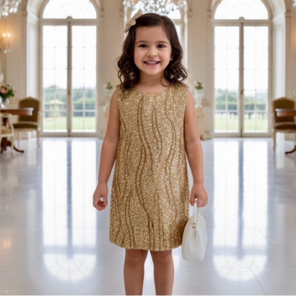 Elegant Gold‎ hand beaded Kids Dress